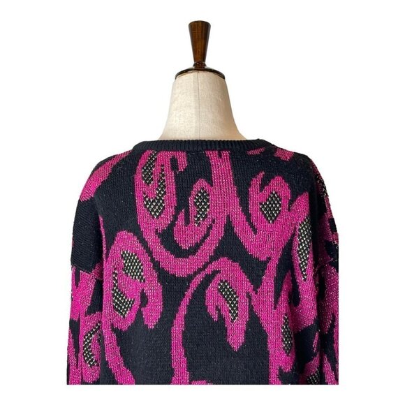 Distinctly Different Vintage Black And Purple Metallic Sparkle Sweater Size 18W - Picture 4 of 9